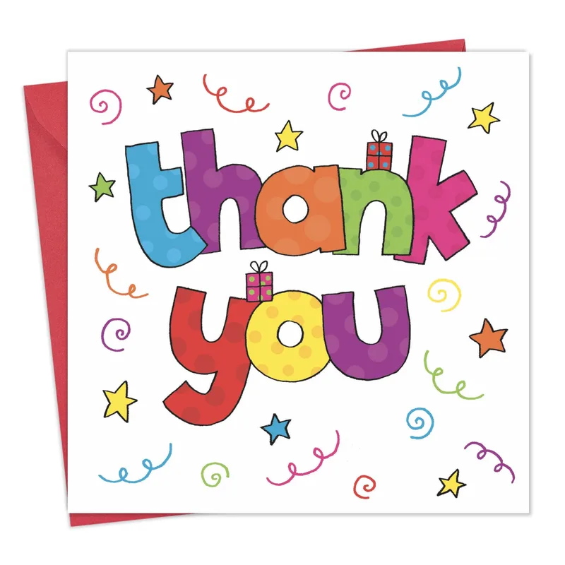 Colorful Confetti Letters Thank You Card for Kids and Celebrations