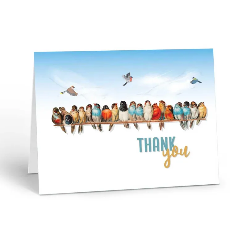 Wire Blue Sky Thank You Card for Bird Lovers and Gratitude