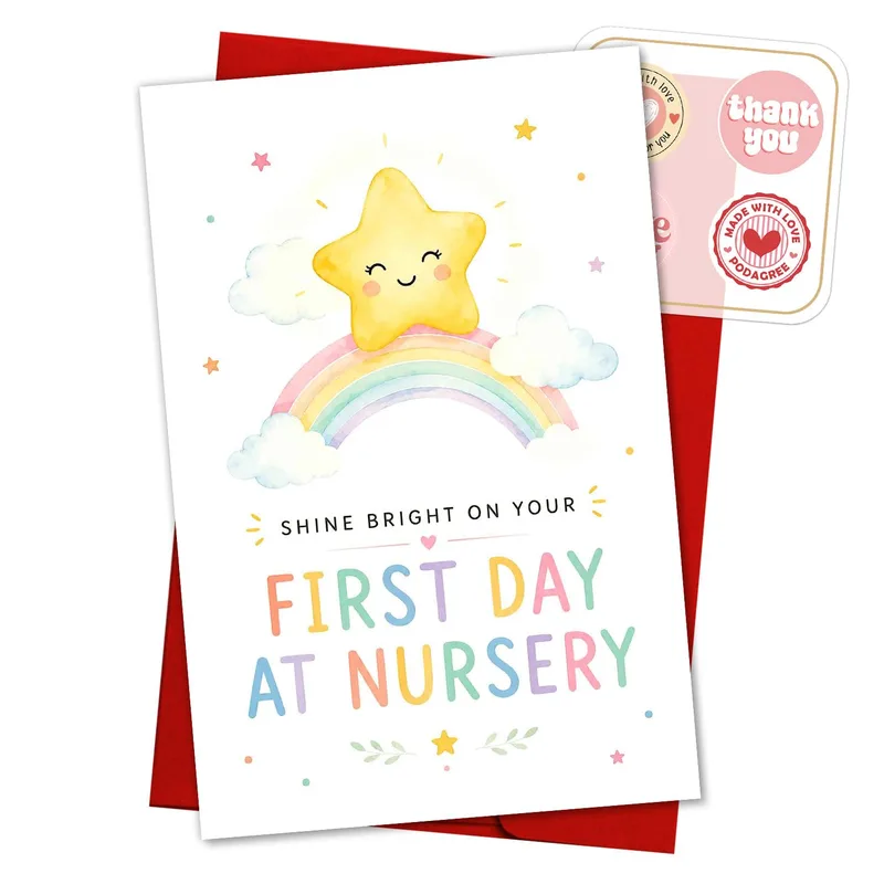 Smiling Star Rainbow Cloud Card for First Day at Nursery