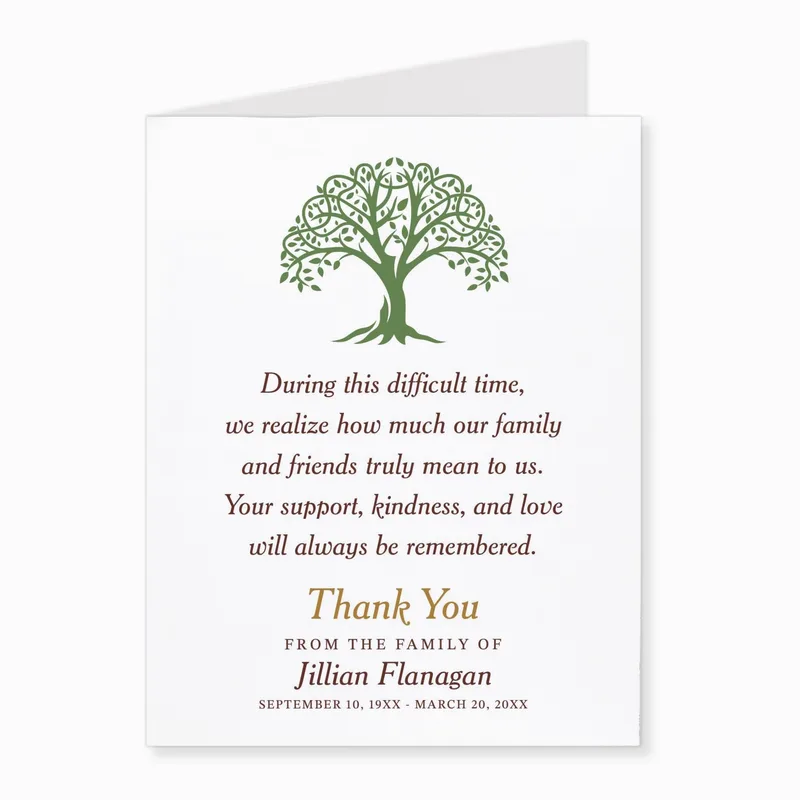 Green Tree Border Sympathy Card for Bereavement Gratitude
