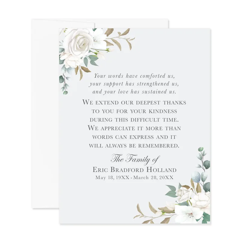 Floral Gray Border Sympathy Card features elegant white