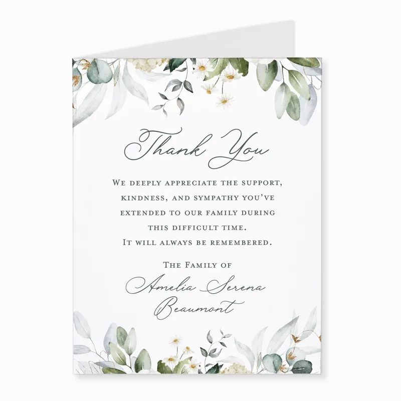 Floral Border White Sympathy Card with watercolor greenery
