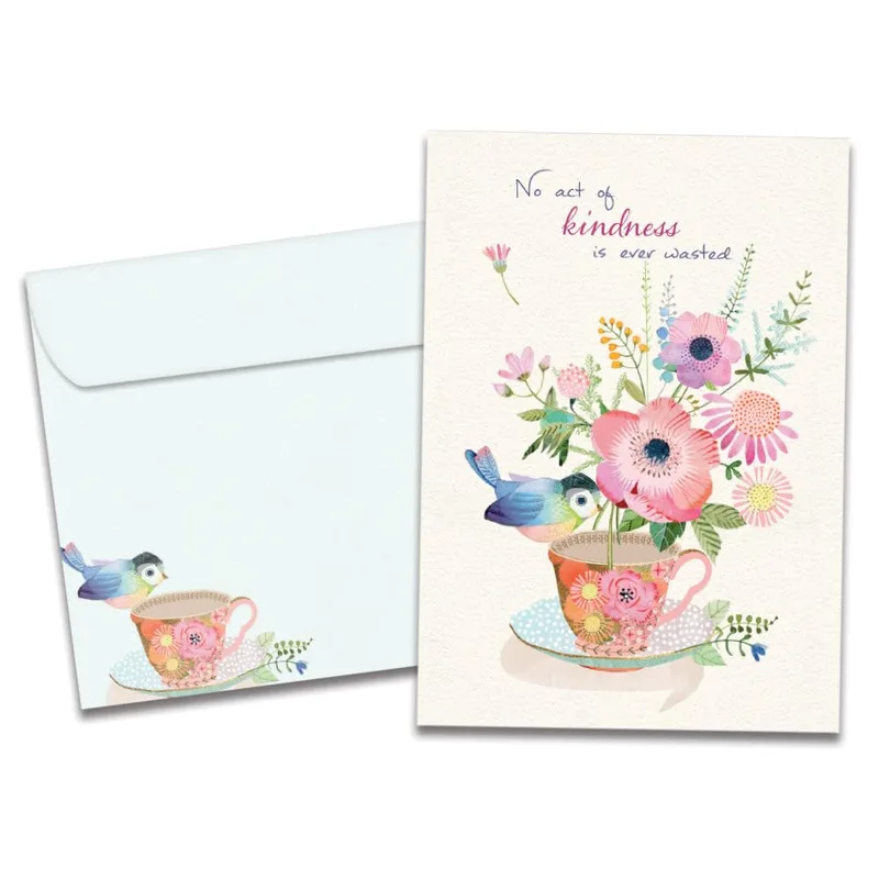 Teacup Pink Flowers Thank You Card for Kindness