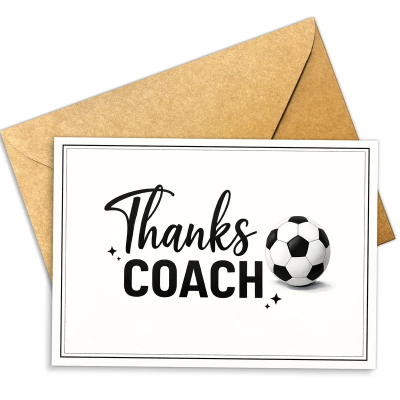 White Soccer Ball Thank You Card for Appreciating Your Coach