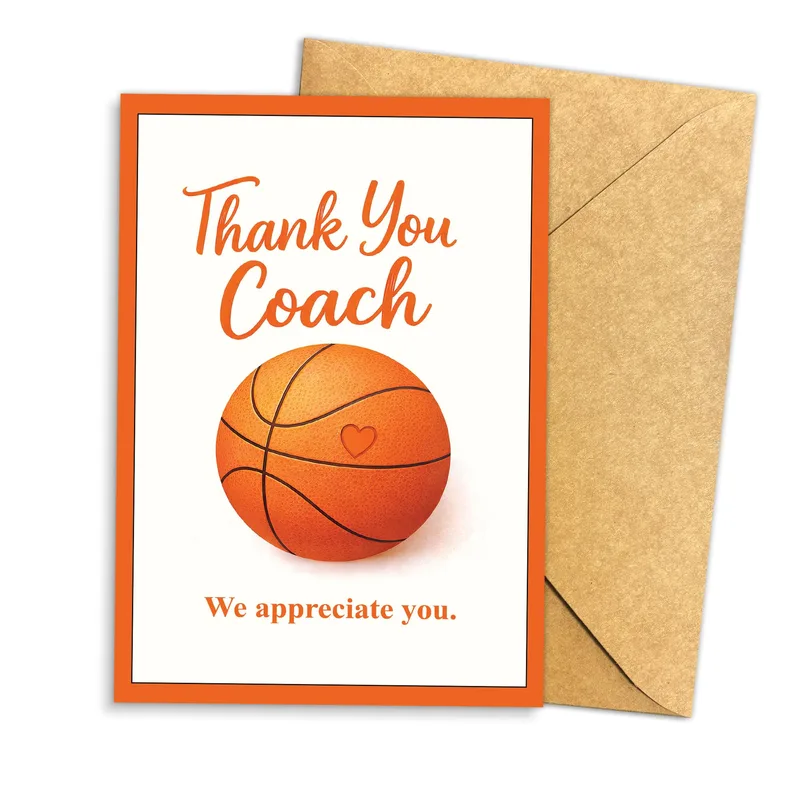 Orange Basketball Thank You Card for a Dedicated Sports Mentor