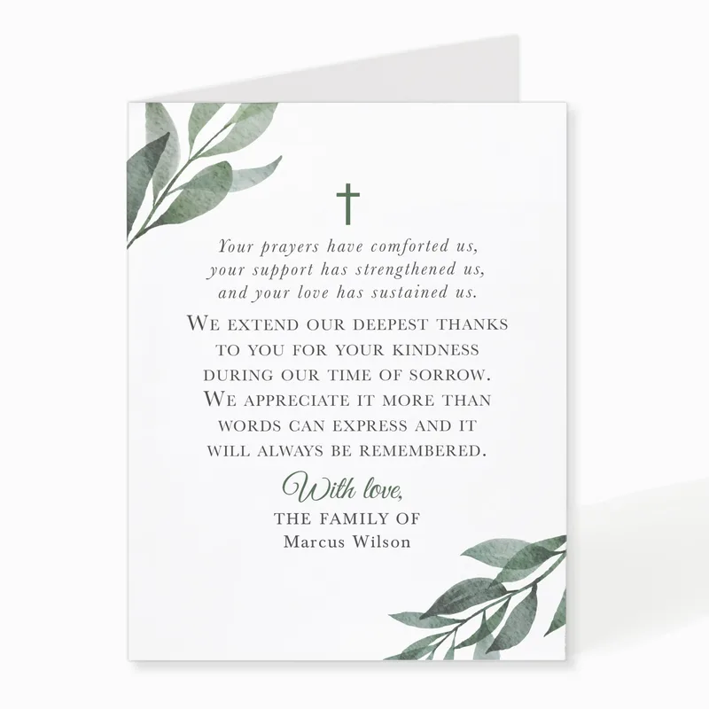 Leaves Cross Border Sympathy Card Expressing Deep Gratitude