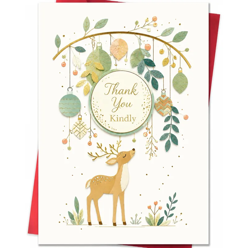 Deer Floral Wreath Thank You Card for Grateful Sentiments
