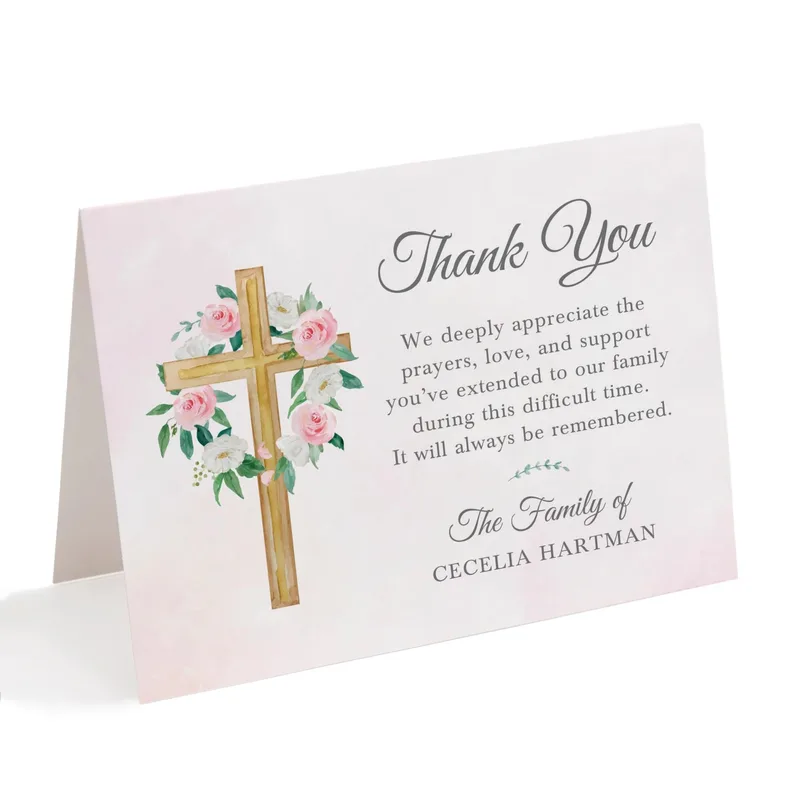 Floral Cross Border Sympathy Card Expressing Gratitude with Pink Roses