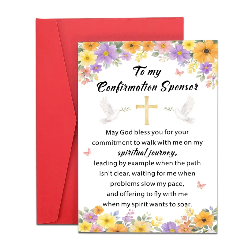 Yellow Floral Border Cross Card for a Confirmation Sponsor