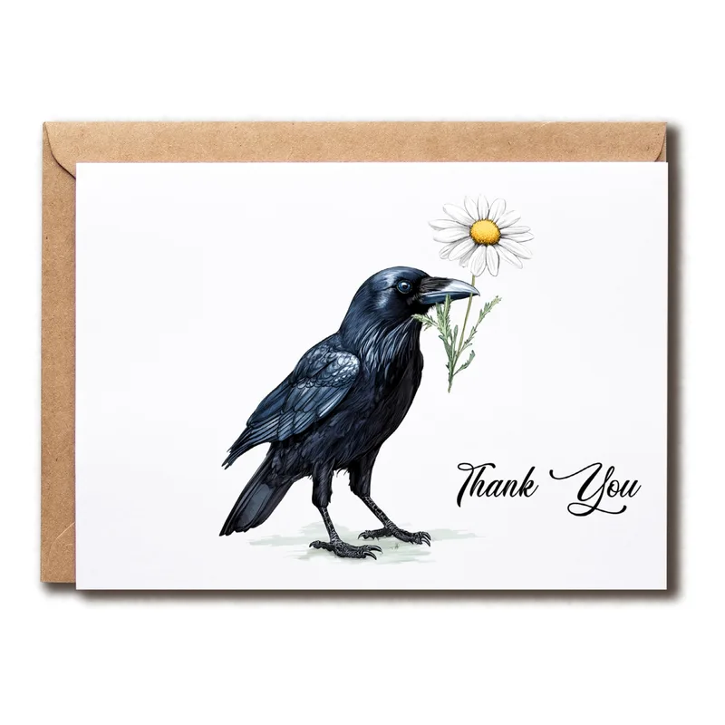 Black Crow Daisy Thank You Card for Bird Lovers
