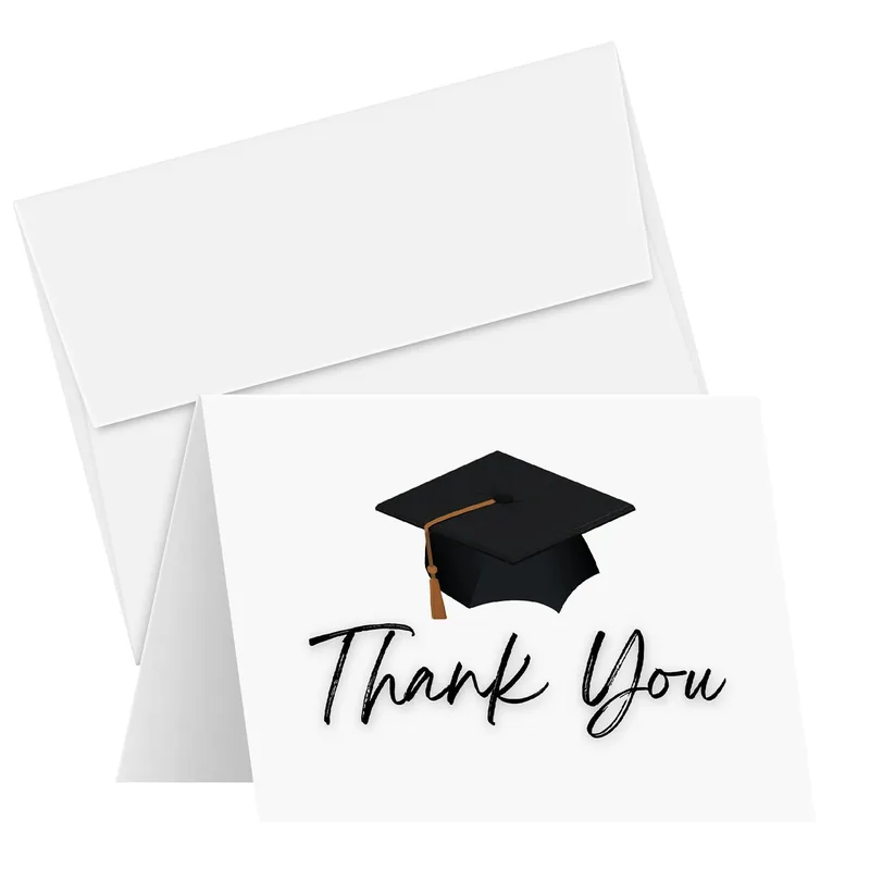Black Graduation Cap Thank You Card for Class of 2026 Grads