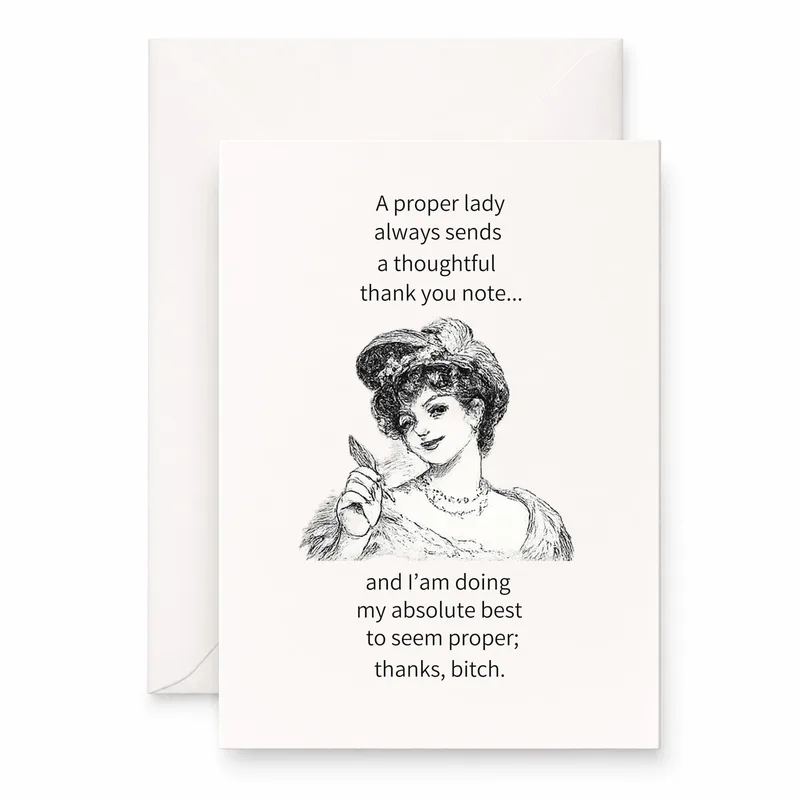 Vintage Woman Sketch Thank You Card for Sarcastic Besties