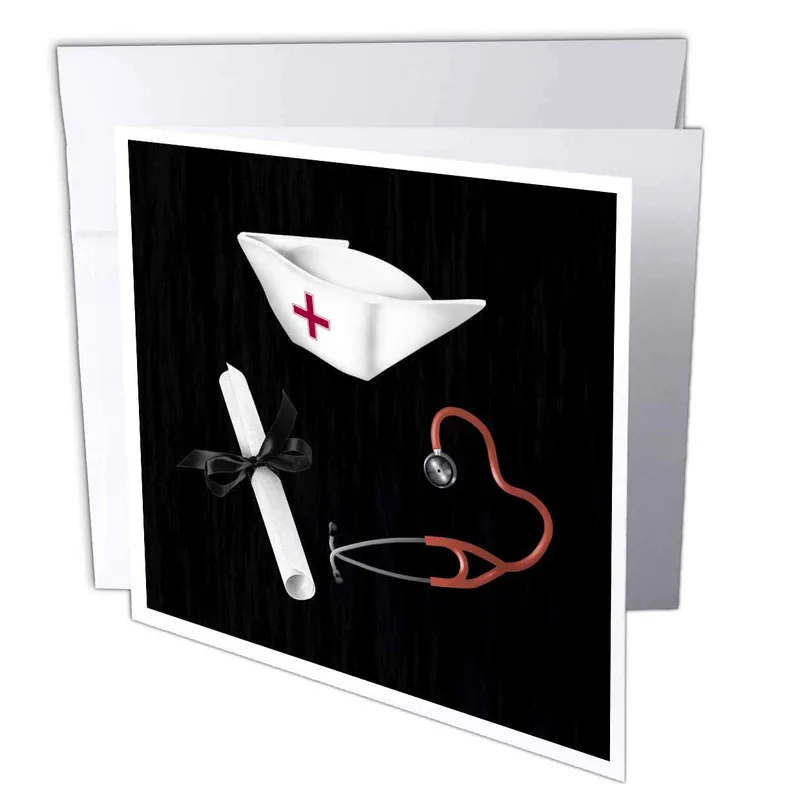 Black Nurse Cap Stethoscope Card Celebrating Medical Graduation