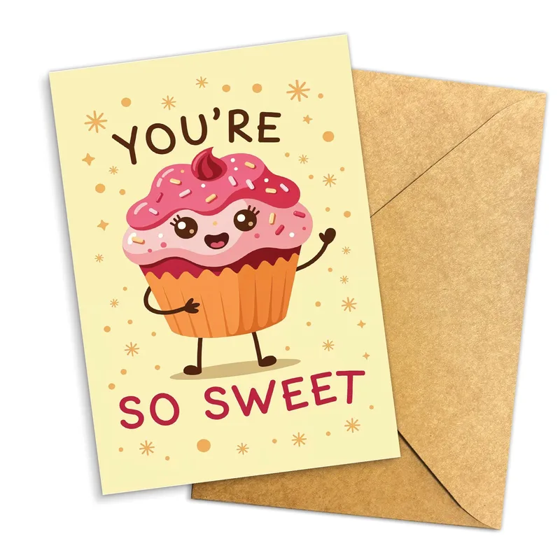 Pink Cupcake Smiling Thank You Card for Sweetest People