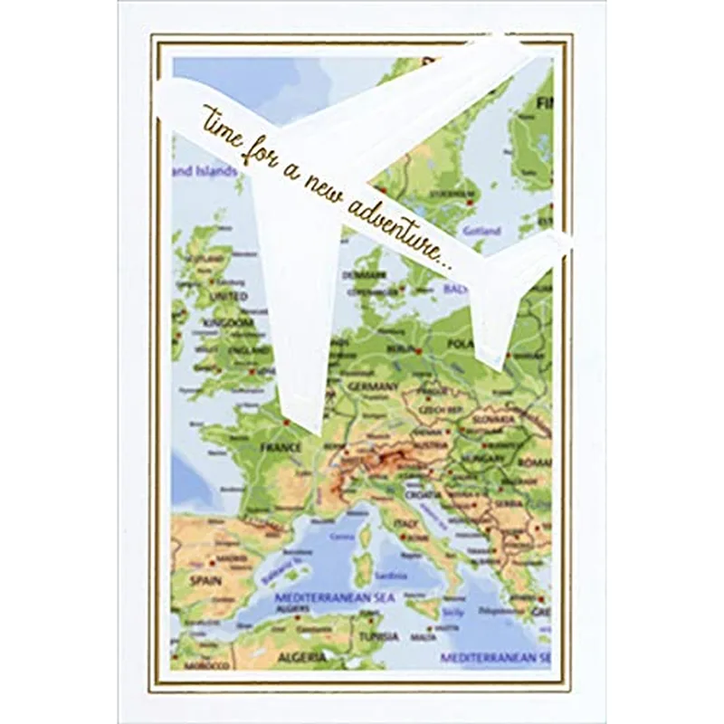 Plane Over Map Farewell Card Celebrating Retirement with Travel