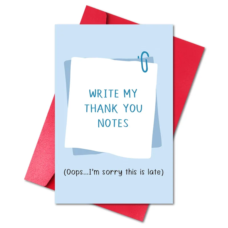 Blue Paperclip Note Thank You Card for Late Apologies