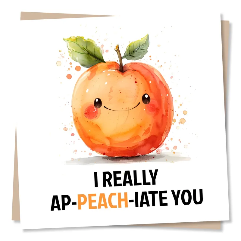 Smiling Peach Thank You Card features a watercolor fruit