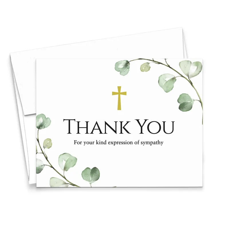 Eucalyptus Cross Greenery Sympathy Card for Memorial Thank You Notes