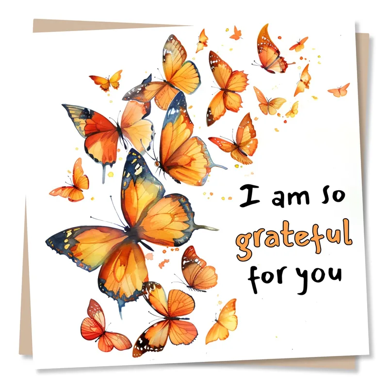 Orange Butterflies Flying Thank You Card for Gratitude