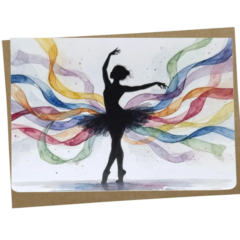 Watercolor Ballerina Silhouette Card for Dancers and Recital Thanks