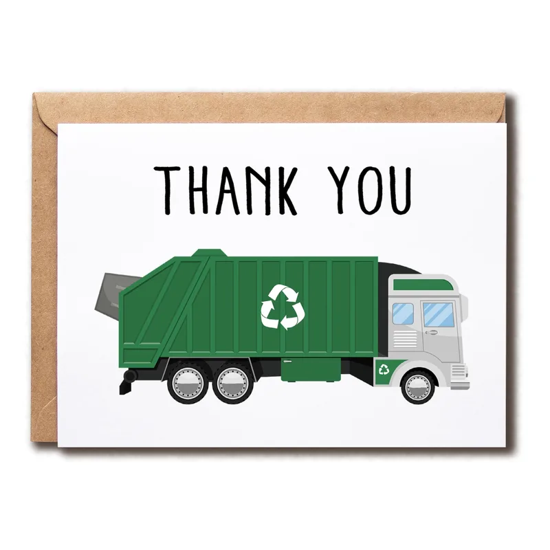 Green Recycling Truck Thank You Card for Sanitation Workers