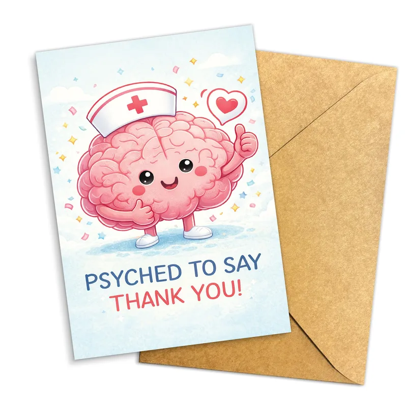 Cartoon Brain Nurse Card: Psyched to Say Thank You Greeting