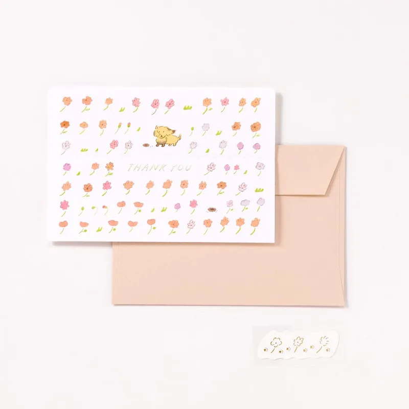 Pastel Floral Pattern Thank You Card with Dachshund and Flowers