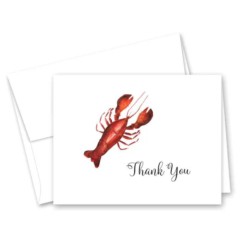 Red Lobster Thank You Card: Watercolor Seafood Gratitude Note
