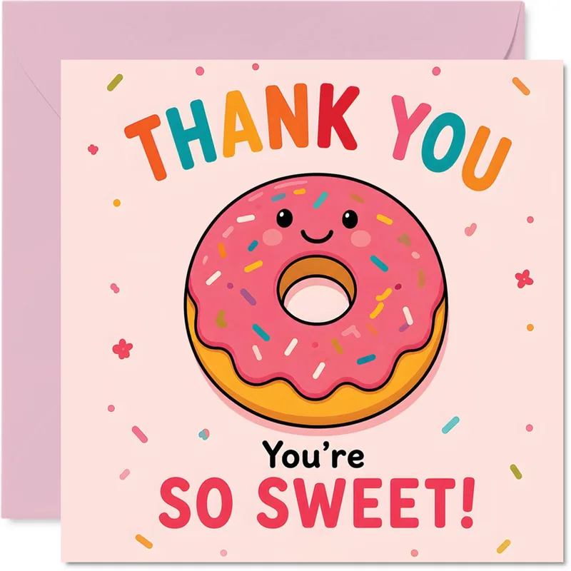 Pink Donut Sprinkles Thank You Card for Sweet Friends