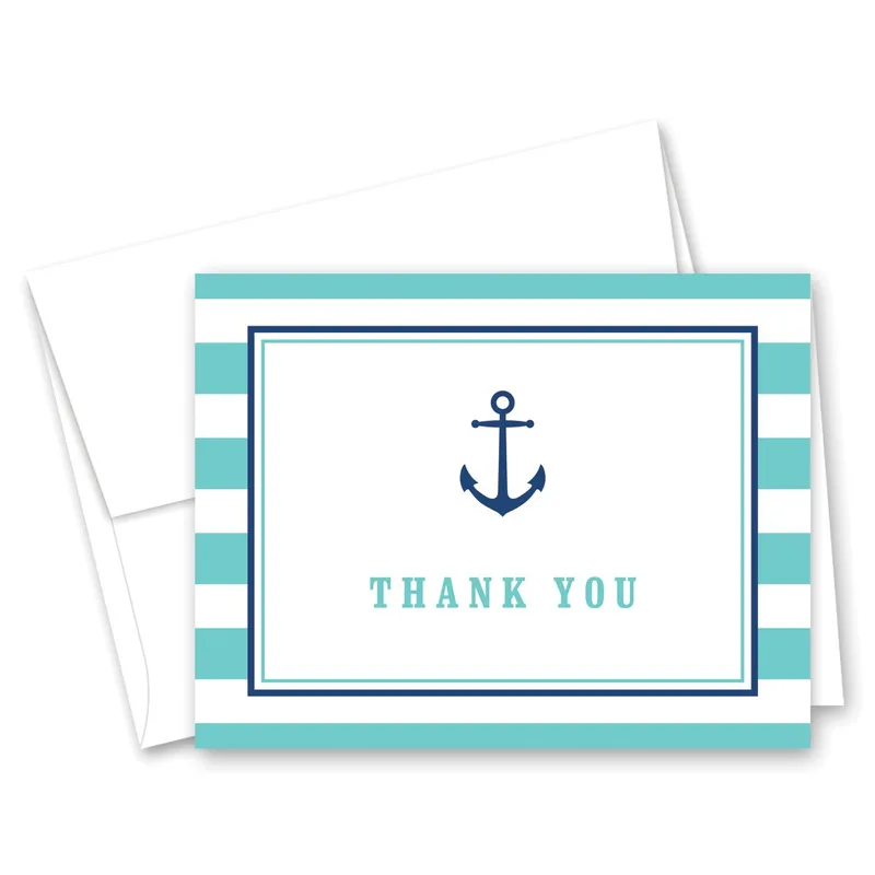 Teal Stripes Anchor Thank You Card: Nautical Gratitude Design