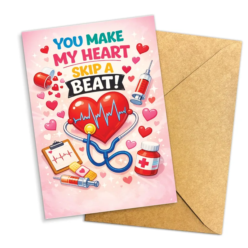 Pink Heart Medical Icons Card: You Make My Heart Skip a Beat