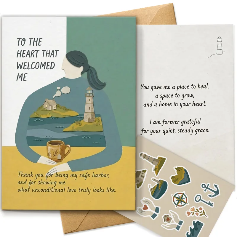 Lighthouse Sea Silhouette Thank You Card for Foster Mother