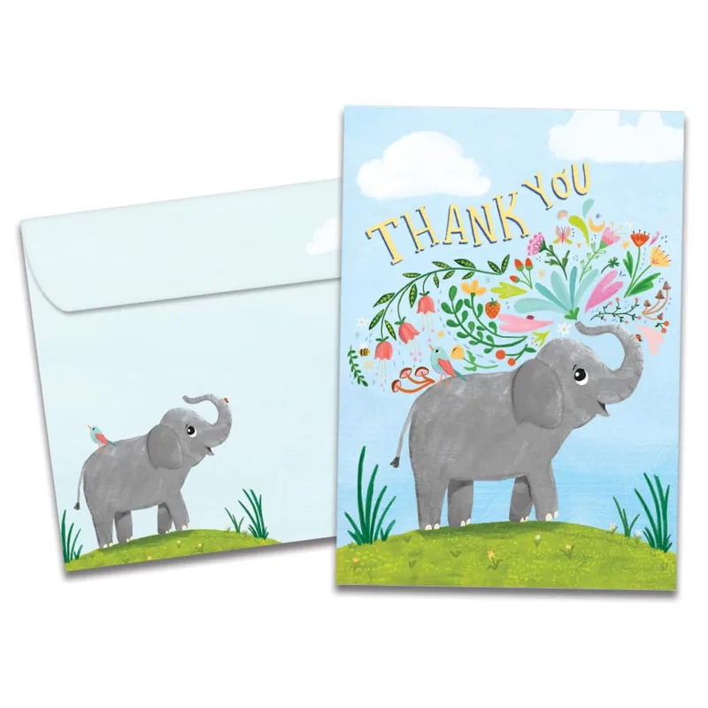 Elephant Flowers Thank You Card: A Joyful Illustration of Gratitude