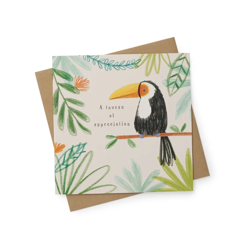 Toucan Tropical Leaves Thank You Card – Greeting Card in natural