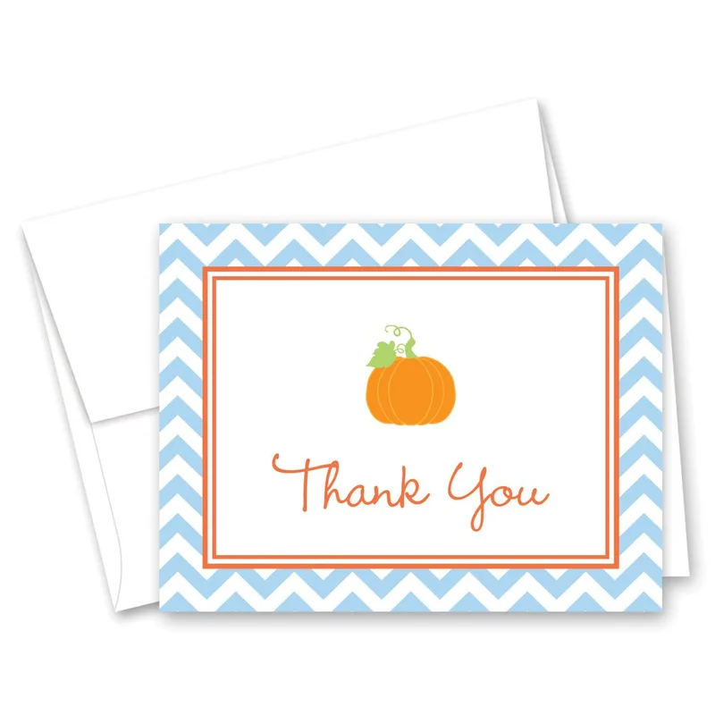 Blue Chevron Pumpkin Thank You Card for Seasonal Gratitude