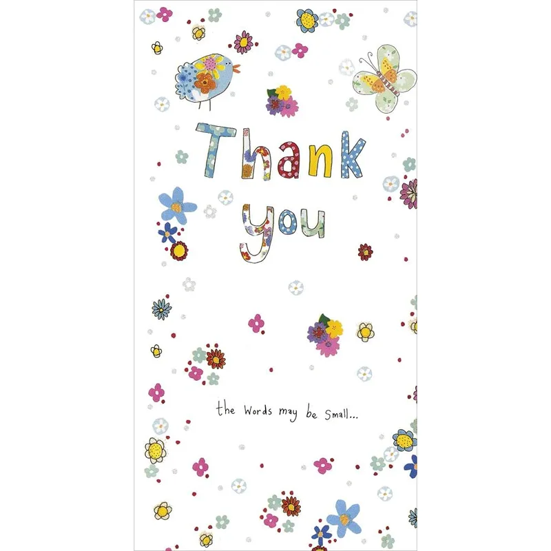 Doodle Birds Border Thank You Card for Handwritten Gratitude