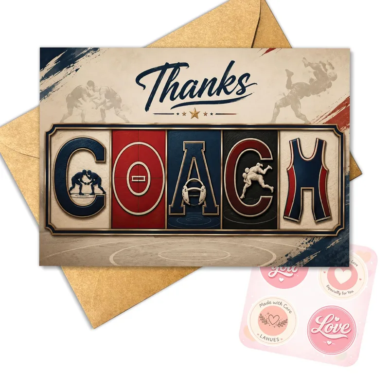 Vintage Letter Block Coach Card for Wrestling Appreciation