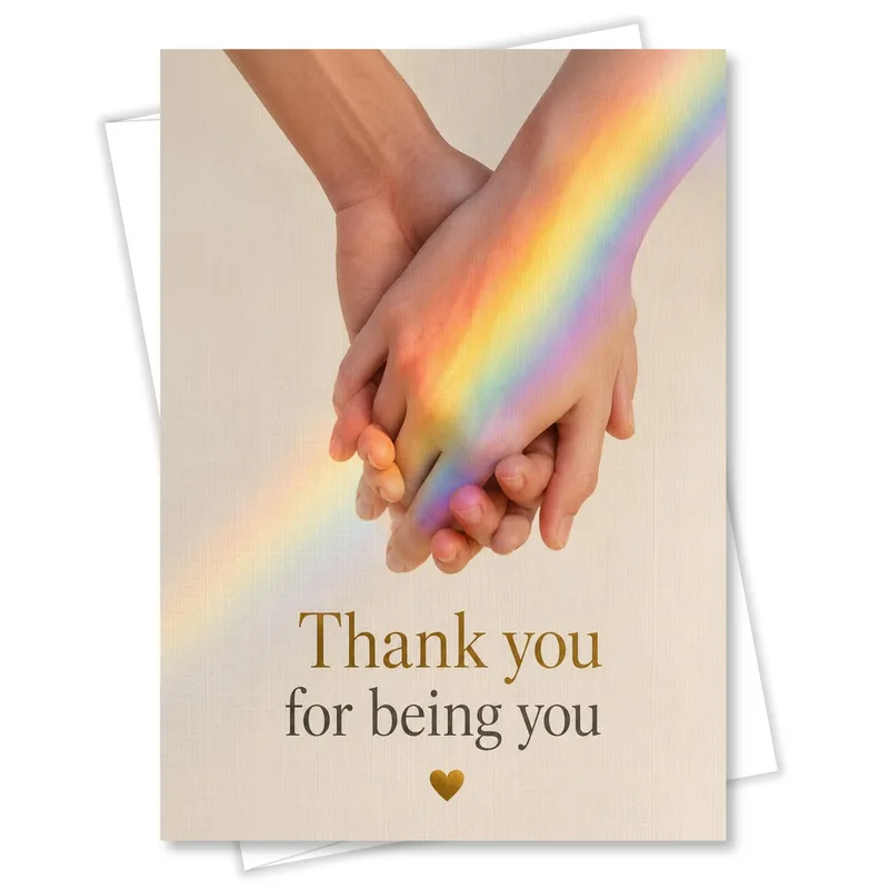 Hands Holding Rainbow Friendship Card: A Thank You Design