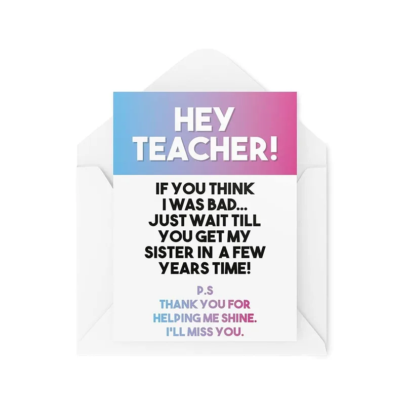 Gradient Teacher Card: Funny Thank You Note for Educators