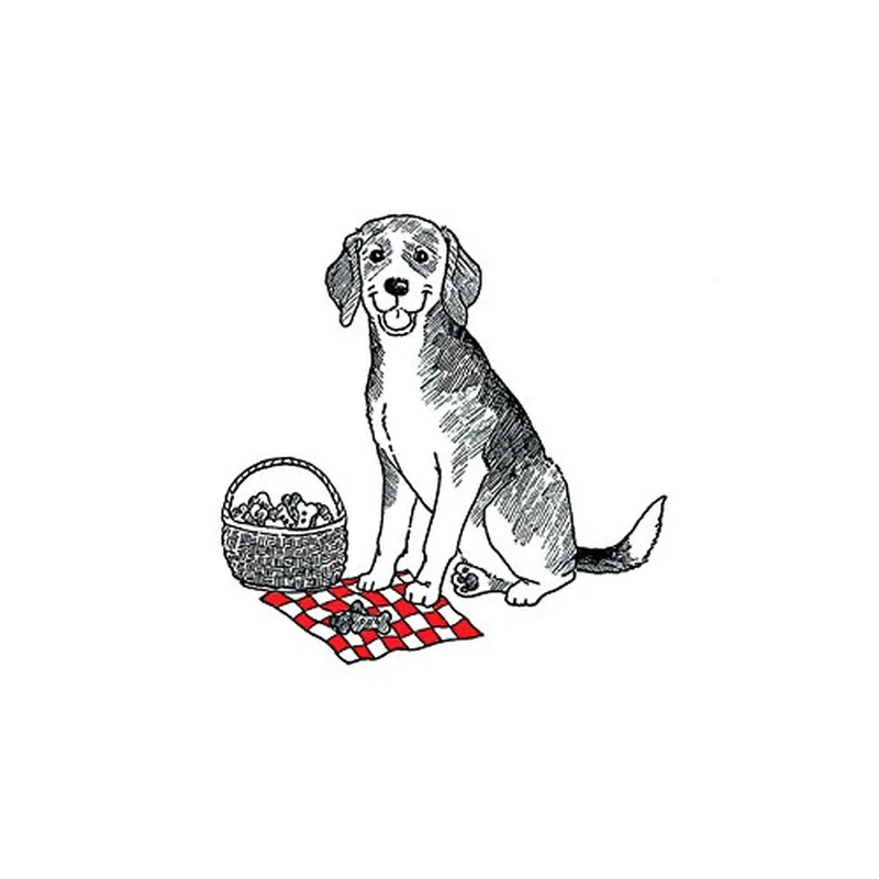 Black Line Beagle Card: A Picnic Scene for Gratitude
