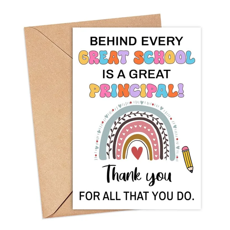Colorful Rainbow Arch Teacher Card for School Principals