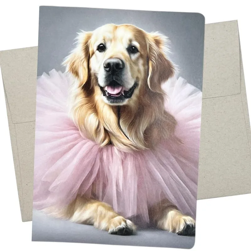 Golden Retriever Pink Tutu Card for Ballerina Dancer Thank You