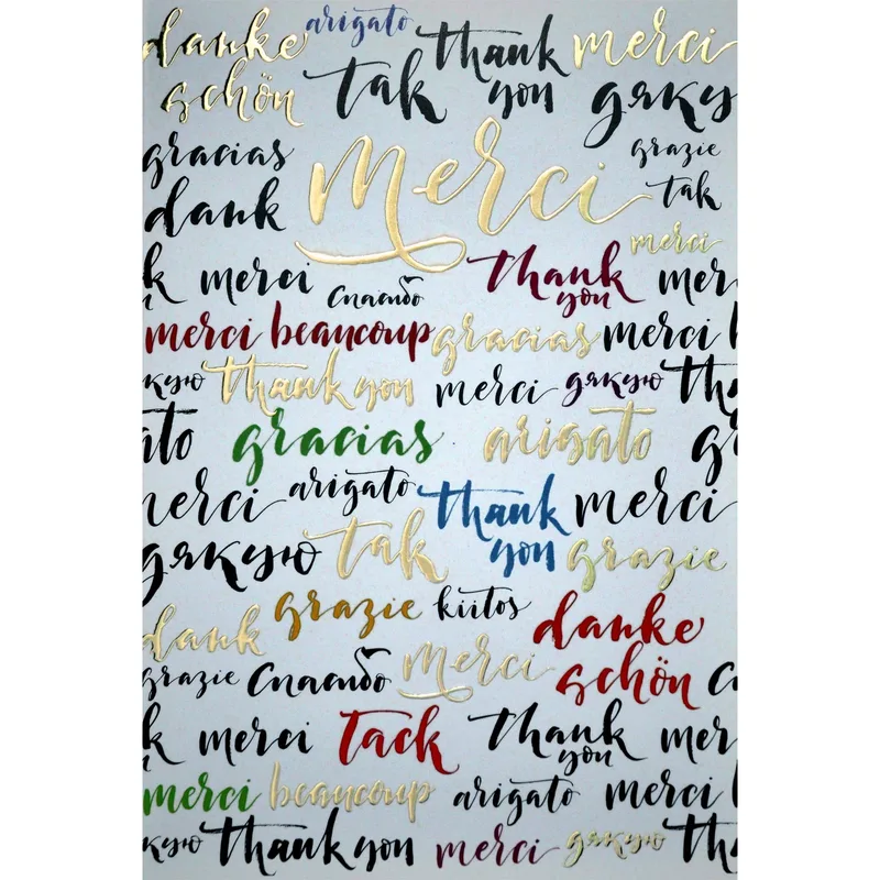 Multilingual Calligraphy Pattern Thank You Card for Global Gratitude