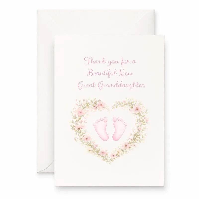 Footprints Heart Wreath New Baby Card Thank You