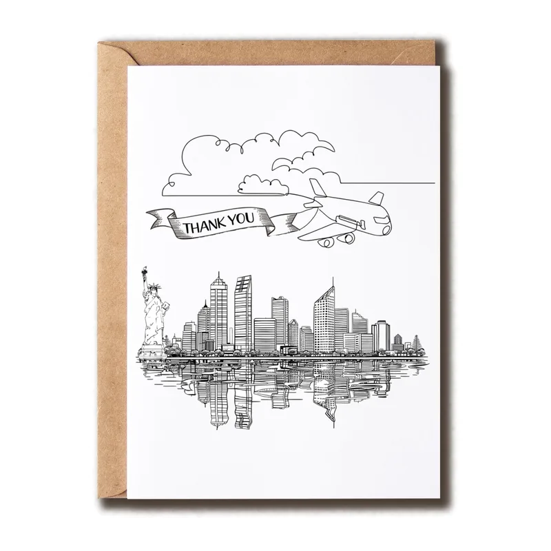 Line NYC Skyline Thank You Card for Travel Lovers