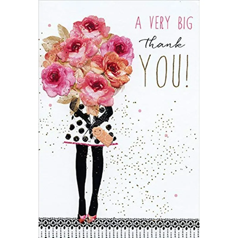 Holding Pink Roses Thank You Card: A Very Big Thank You Design