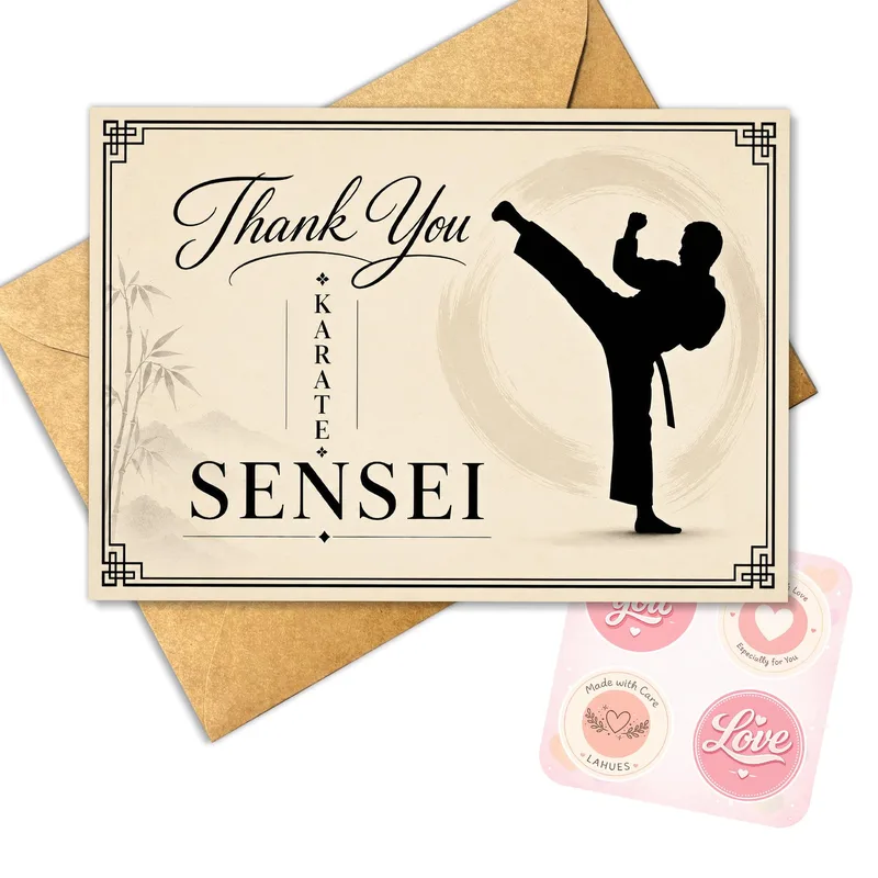 Silhouette Karate Kick Thank You Card for Martial Arts Mentors