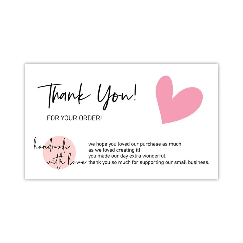 Minimal Pink Heart Thank You Card for Small Business Orders