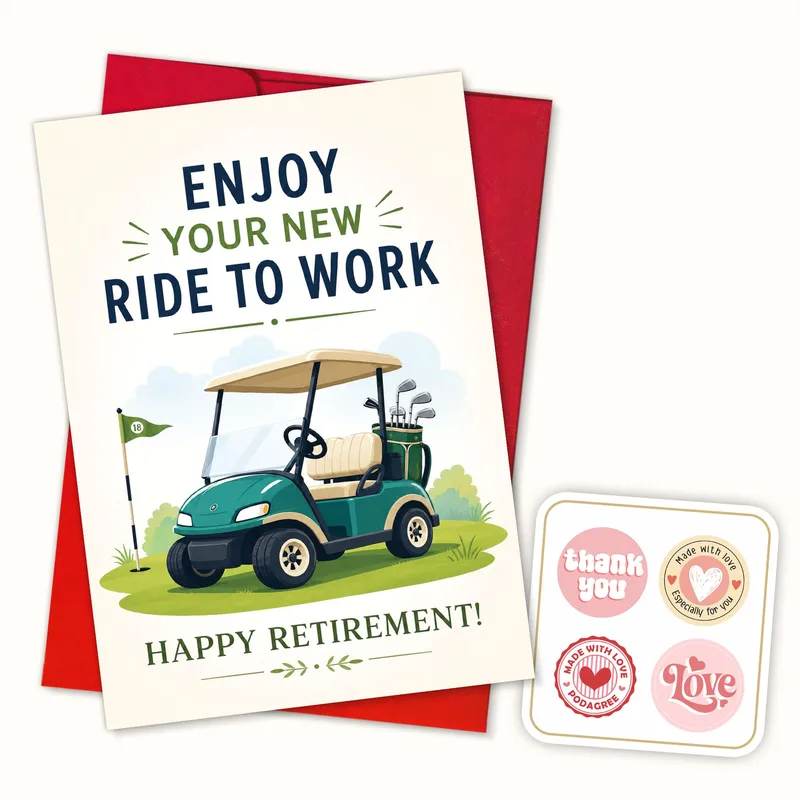 Golf Cart Cartoon Illustration Card for a Fun Retirement