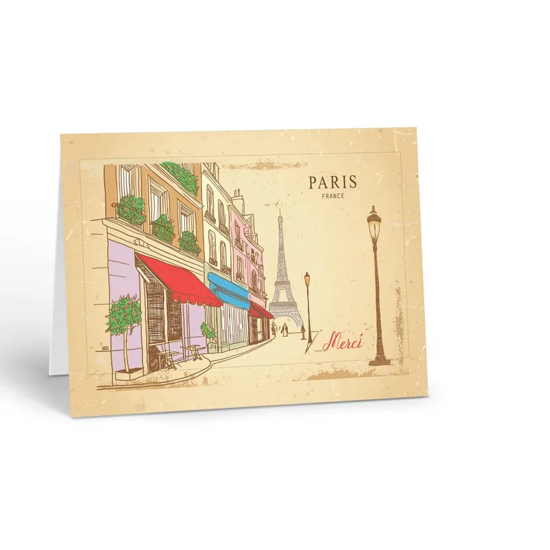 Street Eiffel Tower Thank You Card: Parisian Street Scene with Merci